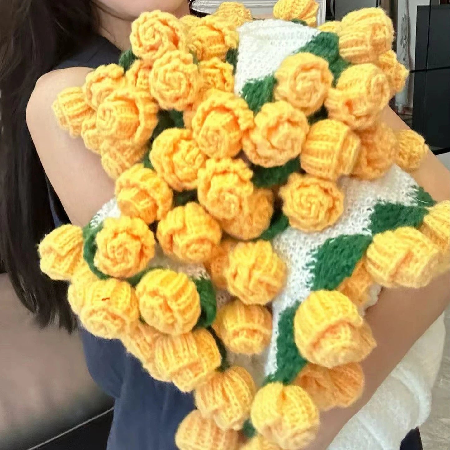Rose Flower Bouquet Blanket — Handmade Knit Plush Throw