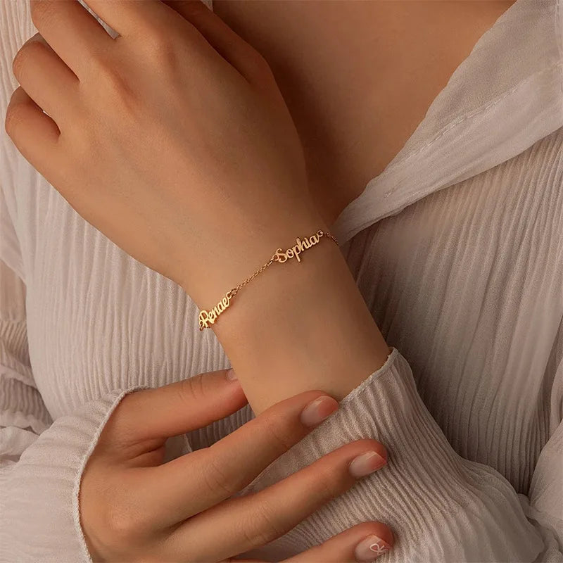 Personalized Custom Name Bracelet | Dainty Script Multi-Name 18K Gold Stainless Steel