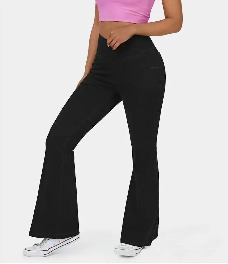 Women's High Waist Super Flare Jeans — Stretchy Knit Casual Pants