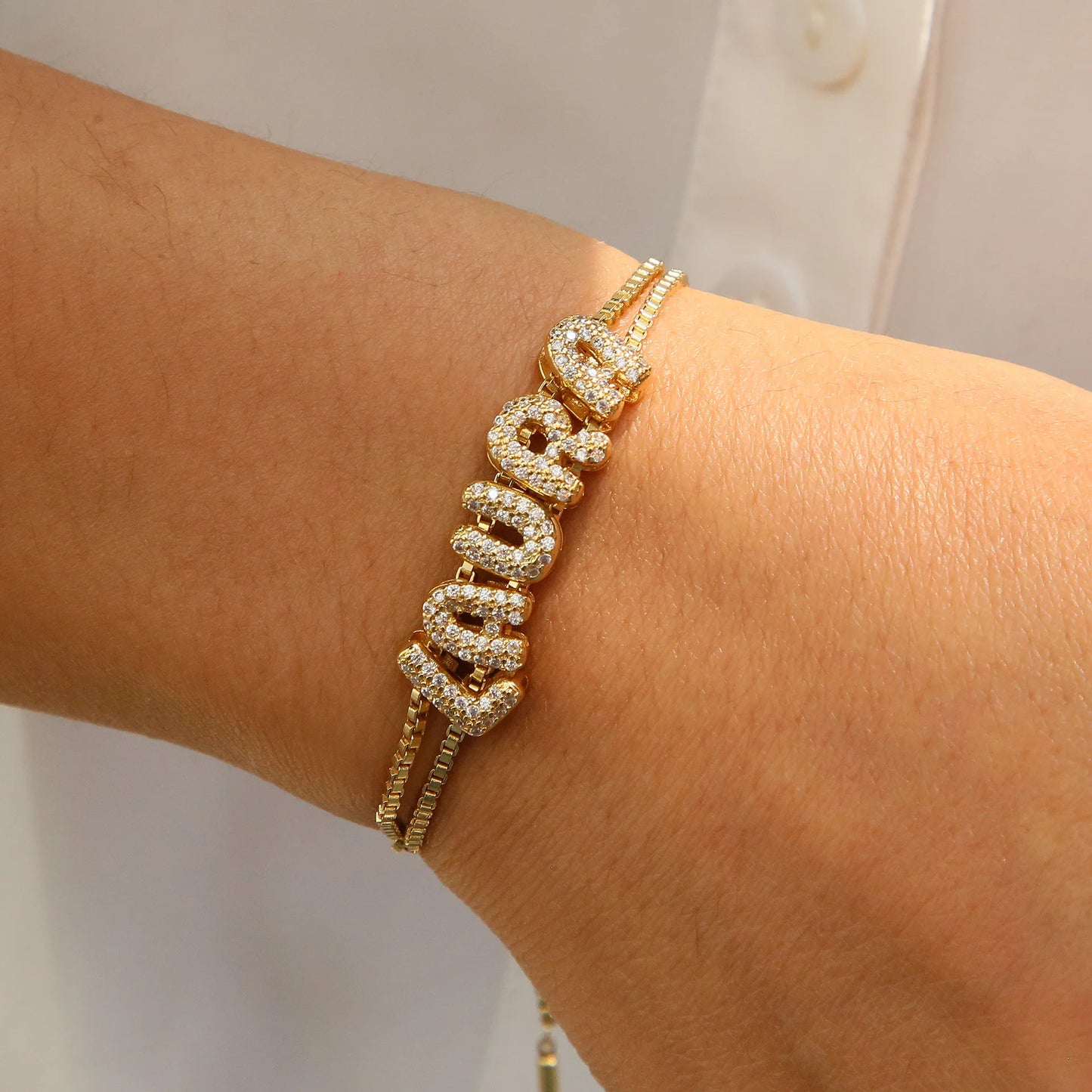 Personalized 18K Gold Plated Name Bracelet — Custom CZ Letter Slider Bracelet