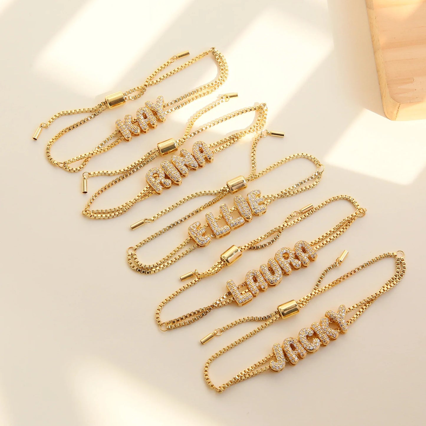 Personalized 18K Gold Plated Name Bracelet — Custom CZ Letter Slider Bracelet