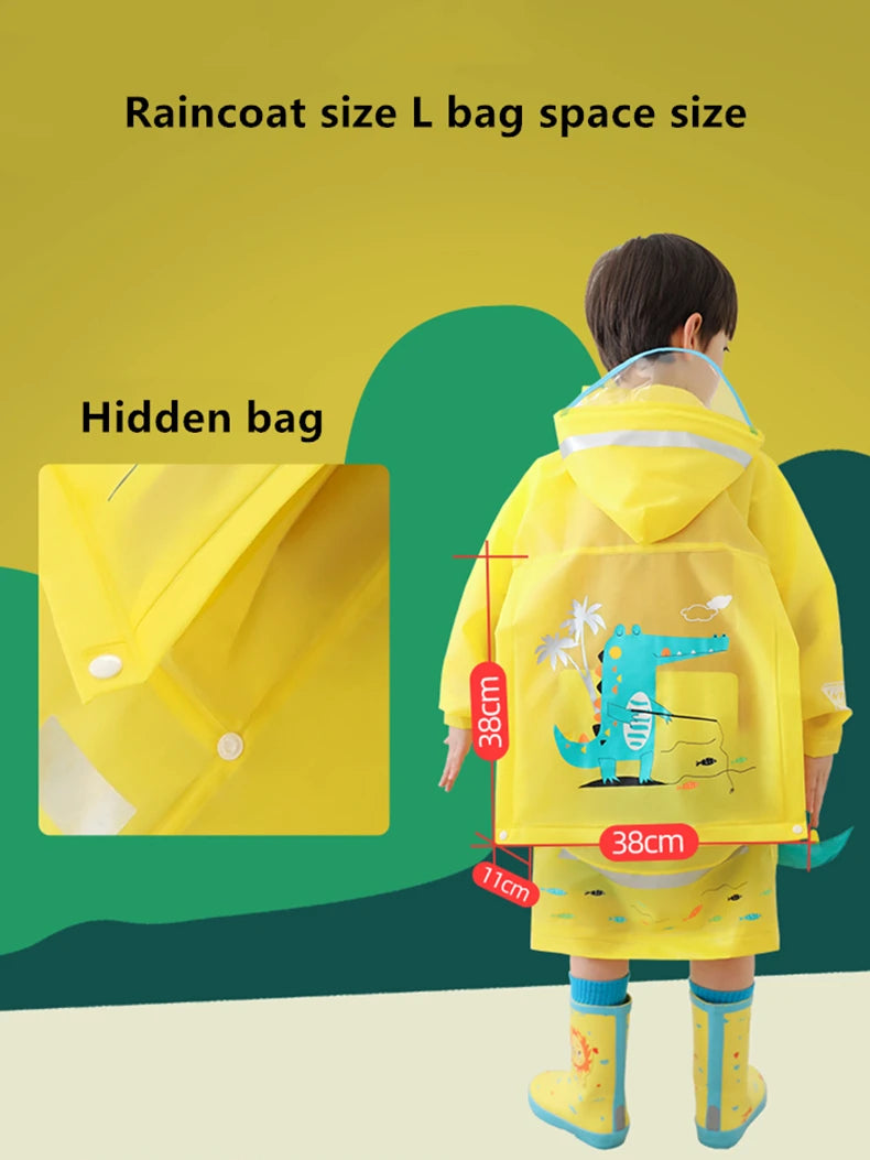 Kids Cartoon Raincoat — Dinosaur & Unicorn Waterproof Poncho