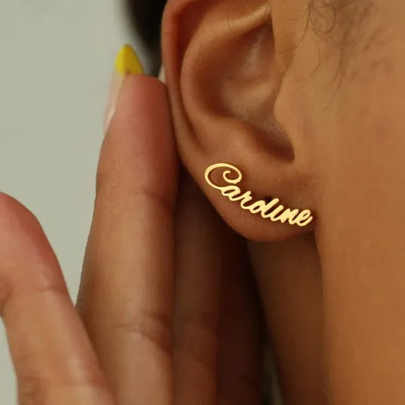 CE Certification Fashion Custom Name Women's Party Stainless Steel PVD Gold Plated Stud Earrings