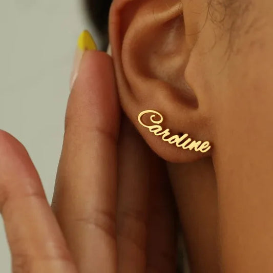 CE Certification Fashion Custom Name Women's Party Stainless Steel PVD Gold Plated Stud Earrings