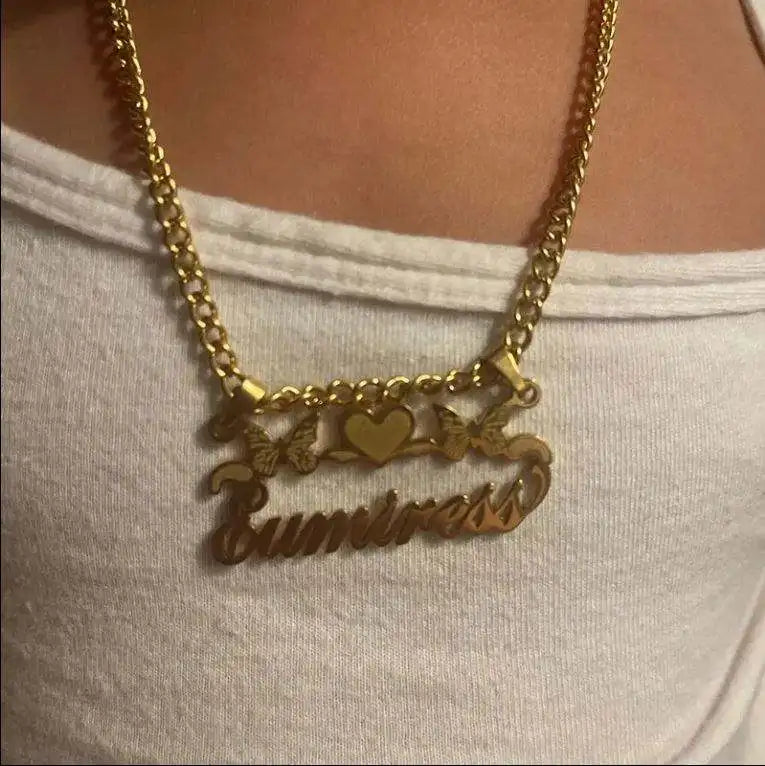 CE Certified Stainless Steel Personalized Customization Name 18K Gold-plated Pendant Necklace Women Party Gift Jewelry