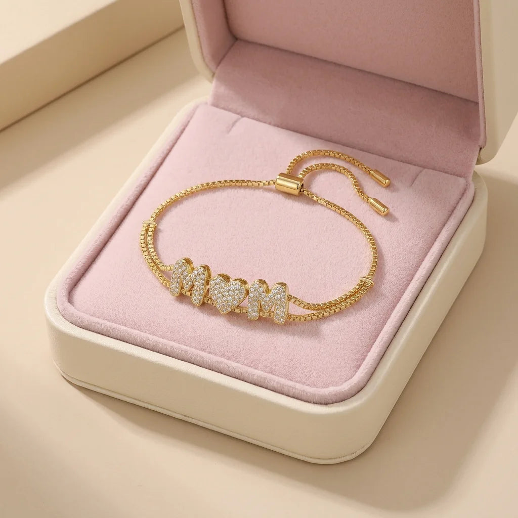 Personalized 18K Gold Plated Name Bracelet — Custom CZ Letter Slider Bracelet