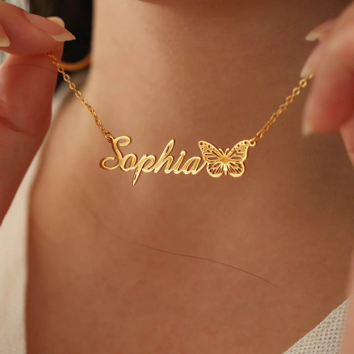 Personalized Custom Name Butterfly Pendant Necklace | CE Certified 18K Gold Stainless Steel