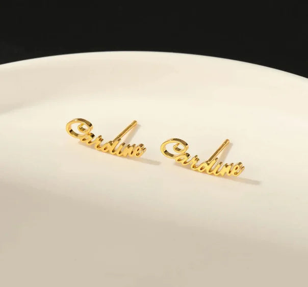CE Certification Fashion Custom Name Women's Party Stainless Steel PVD Gold Plated Stud Earrings