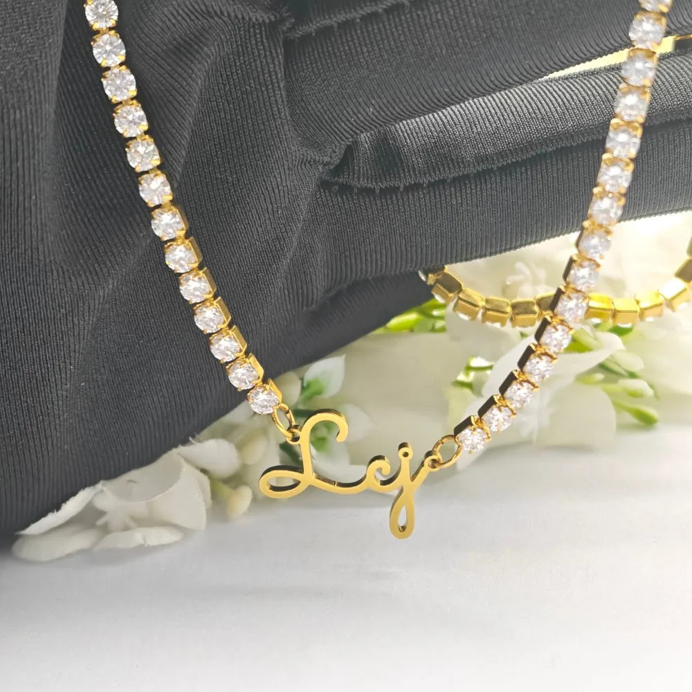 CE Certificate Custom Stainless Steel PVD Plated Signature Name Oval CZ Tennis Necklace Dropshipping Gift Women Jewelry