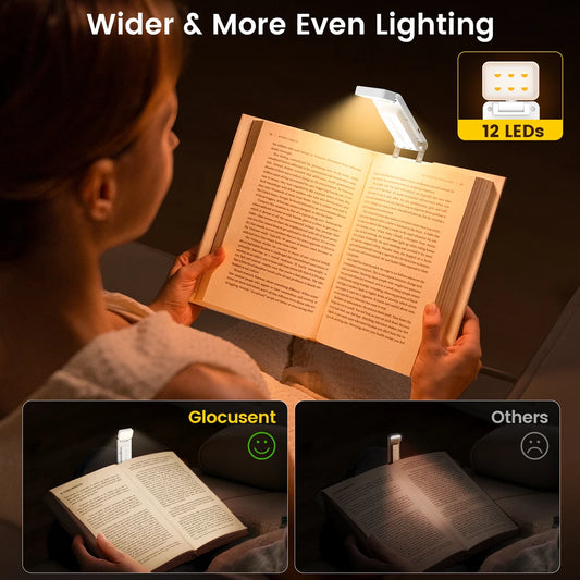 12 LED Rechargeable Book Light 5 Colors 5 Brightness Levels Mini Reading Clip on Book Light Bookmark