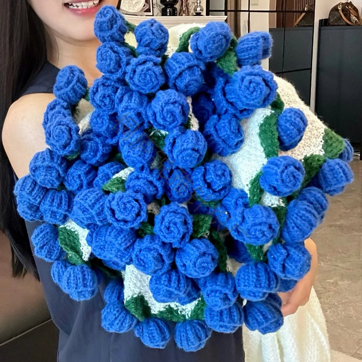 Rose Flower Bouquet Blanket — Handmade Knit Plush Throw