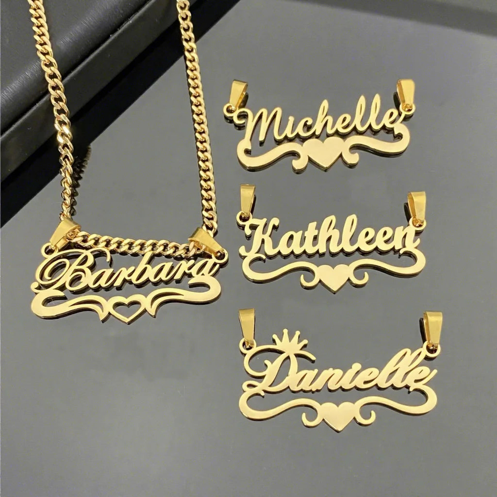 CE Certified Stainless Steel Personalized Customization Name 18K Gold-plated Pendant Necklace Women Party Gift Jewelry