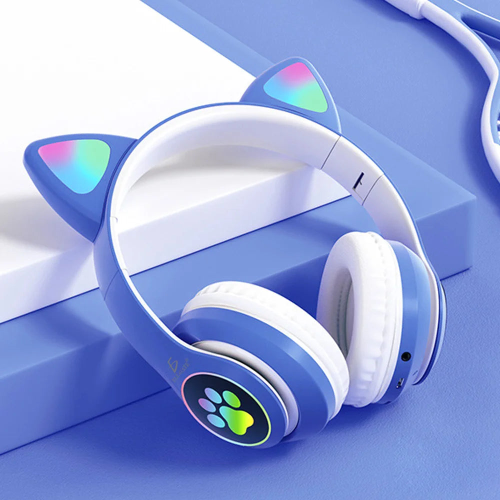 Cat Ear Bluetooth Headphones with LED Lights — Wireless & Colorful