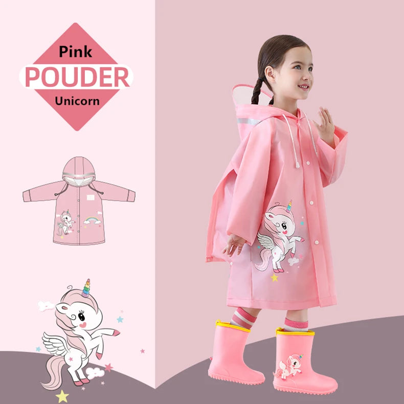 Kids Cartoon Raincoat — Dinosaur & Unicorn Waterproof Poncho