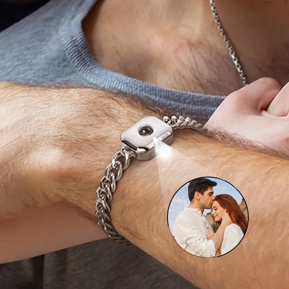 Personalized Custom Photo Projection Bracelet — CE Certified Stainless Steel Square Design