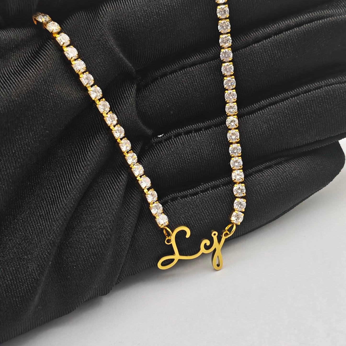 CE Certificate Custom Stainless Steel PVD Plated Signature Name Oval CZ Tennis Necklace Dropshipping Gift Women Jewelry
