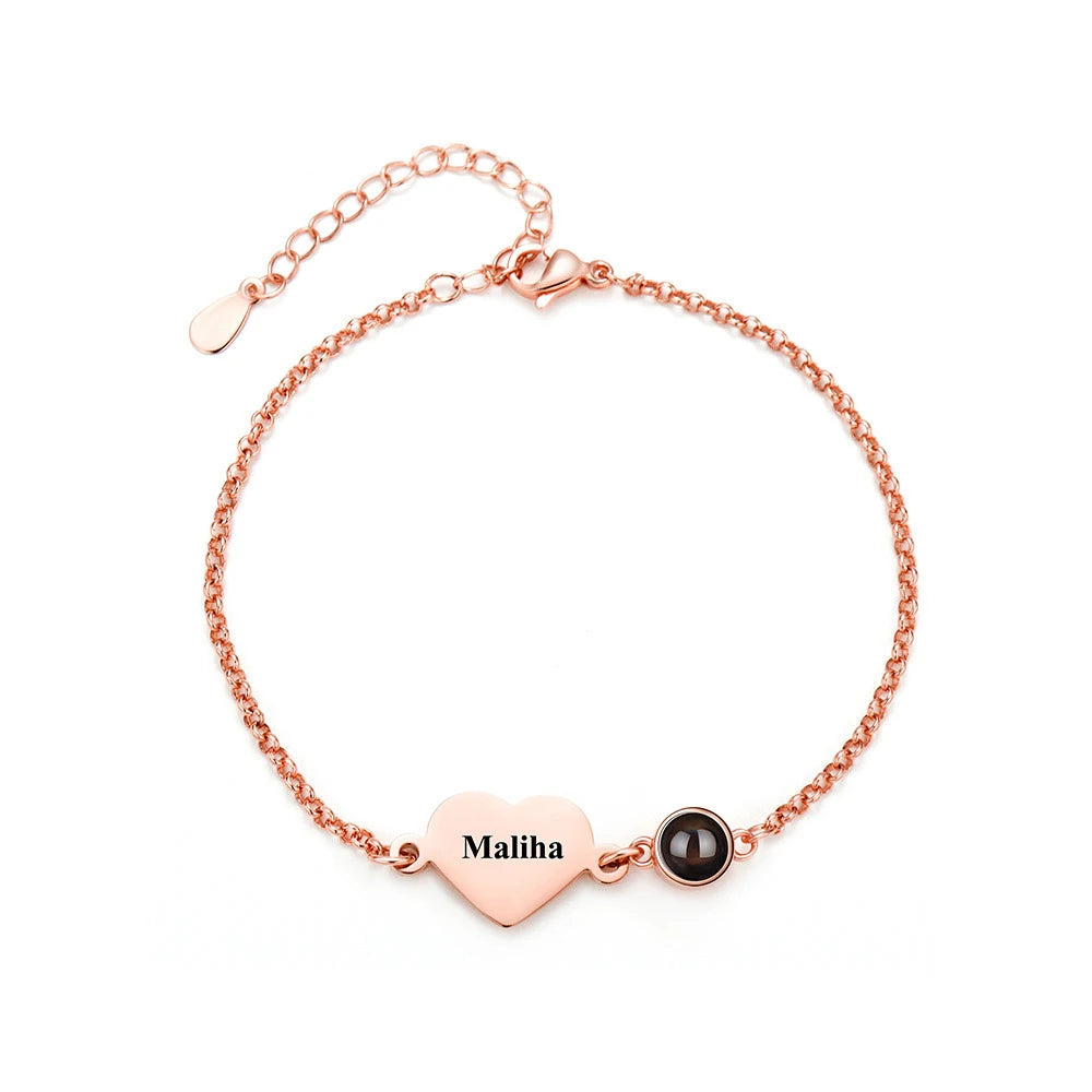 Personalized Photo Projection Heart Zircon Charm Bracelet