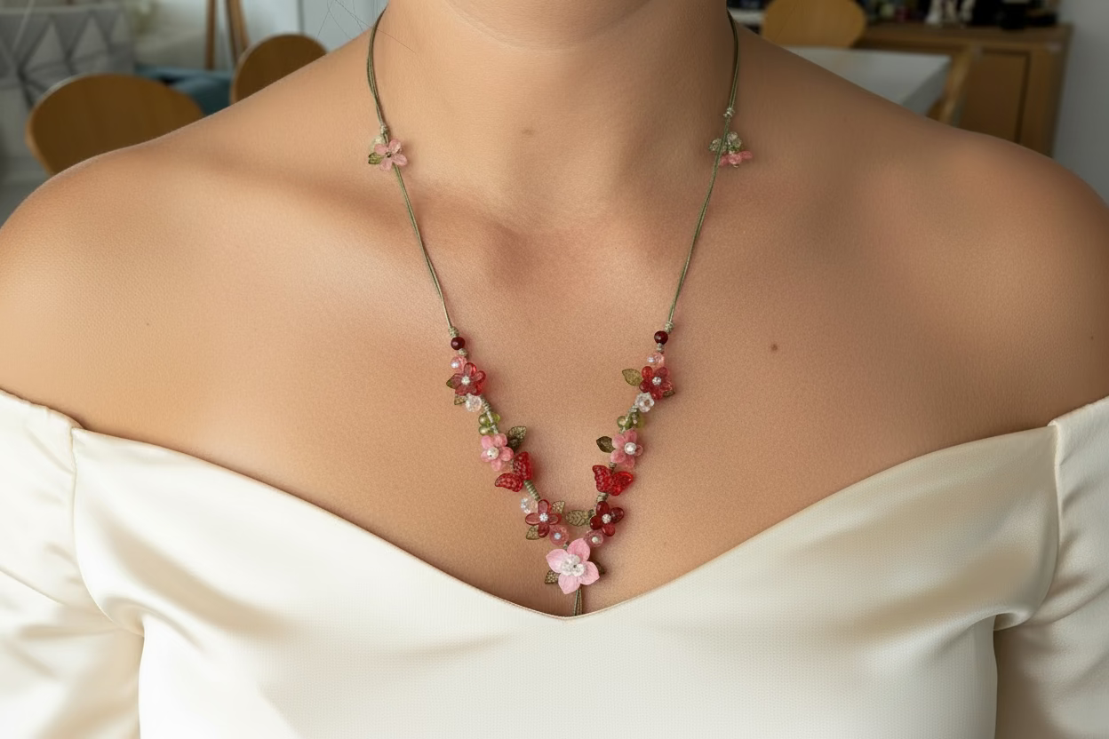 Red Hydrangea Handmade Necklace