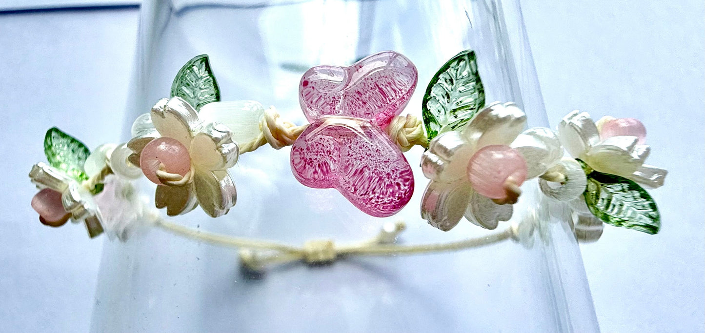 Pink Butterfly Apricot Blossom Bracelet