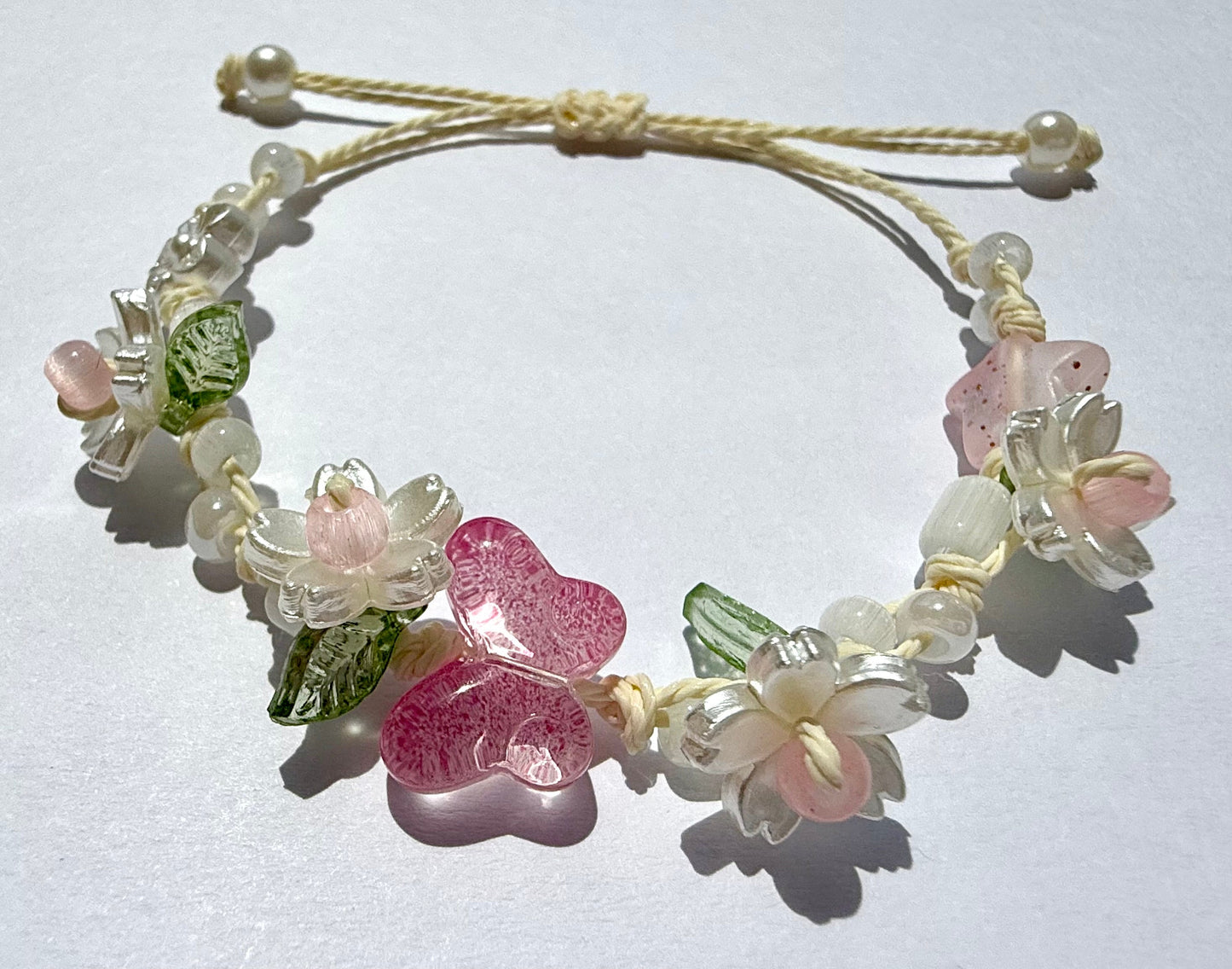 Pink Butterfly Apricot Blossom Bracelet