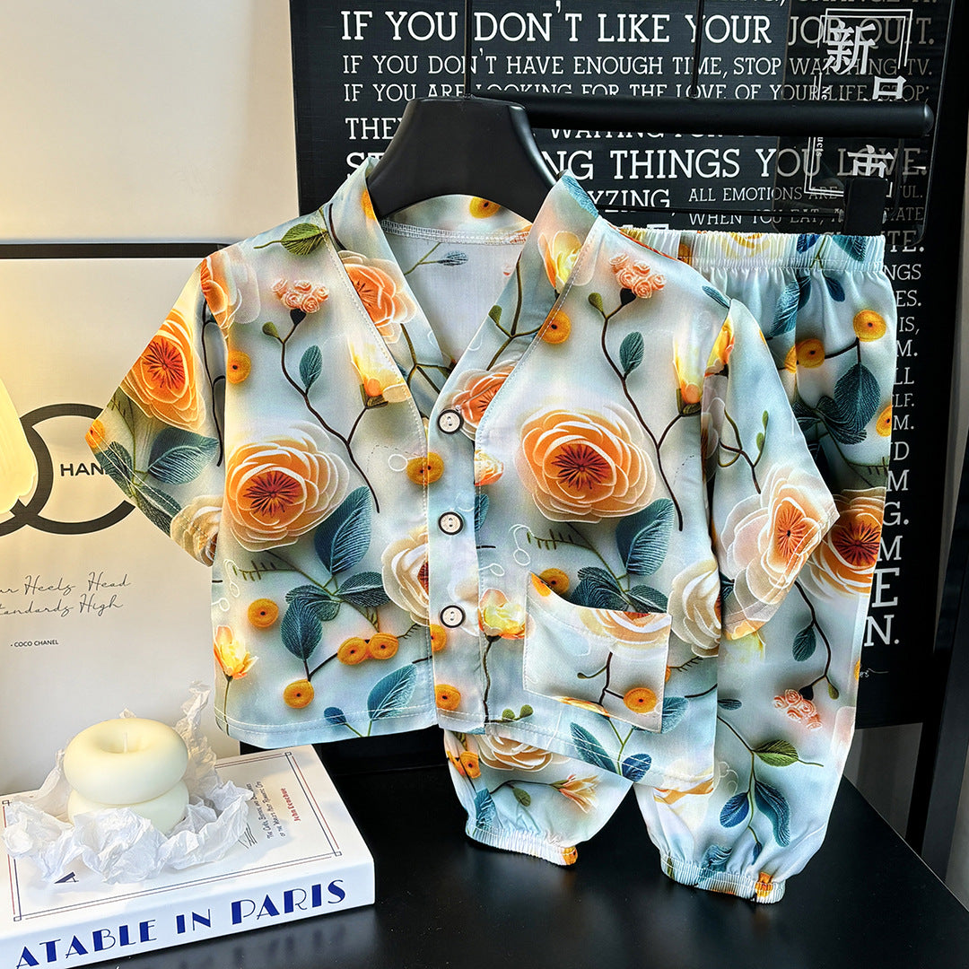 Children's Cotton Silk Summer Pajamas Set — Boys & Girls Two-Piece Home Clothes