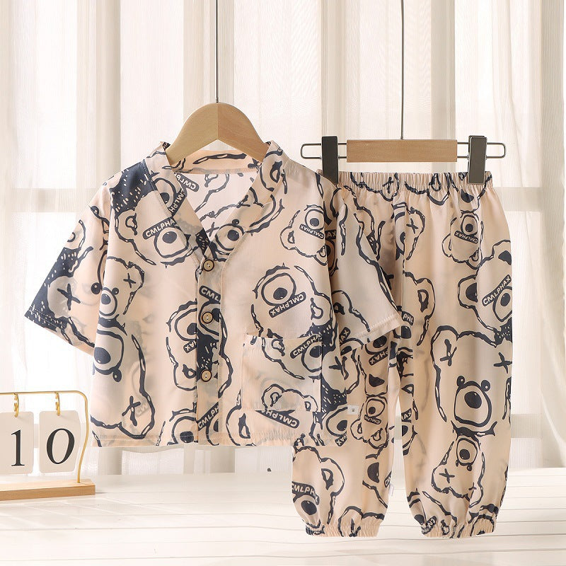 Children's Cotton Silk Summer Pajamas Set — Boys & Girls Two-Piece Home Clothes