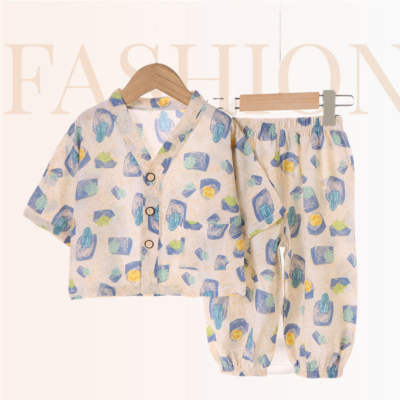 Children's Cotton Silk Summer Pajamas Set — Boys & Girls Two-Piece Home Clothes