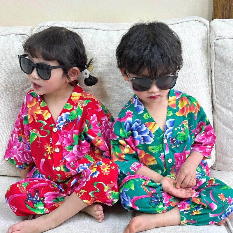 Children's Cotton Silk Summer Pajamas Set — Boys & Girls Two-Piece Home Clothes