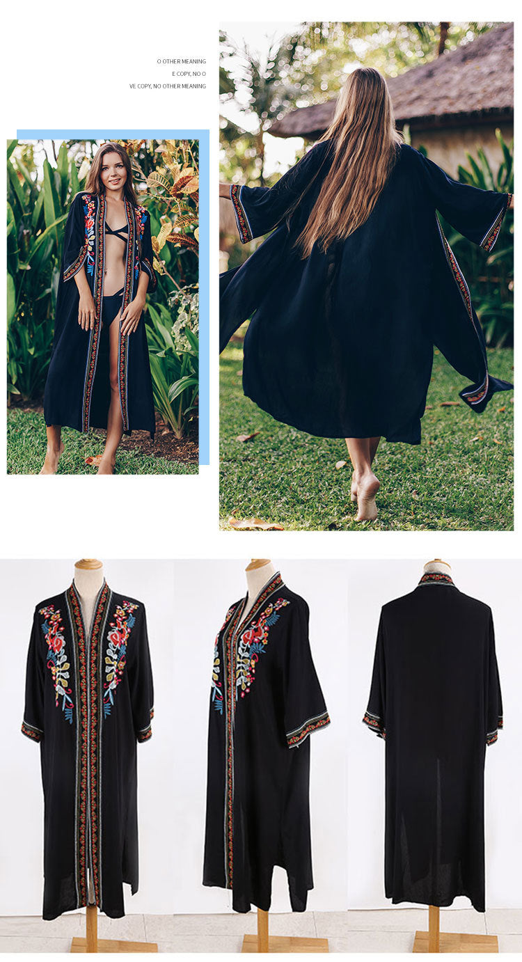Rayon Beach Cardigan Cover-Up — Bikini Blouse & Sun Protection Skirt