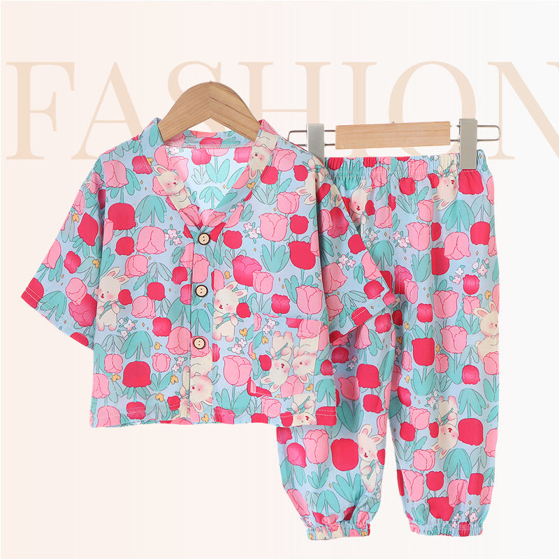 Children's Cotton Silk Summer Pajamas Set — Boys & Girls Two-Piece Home Clothes