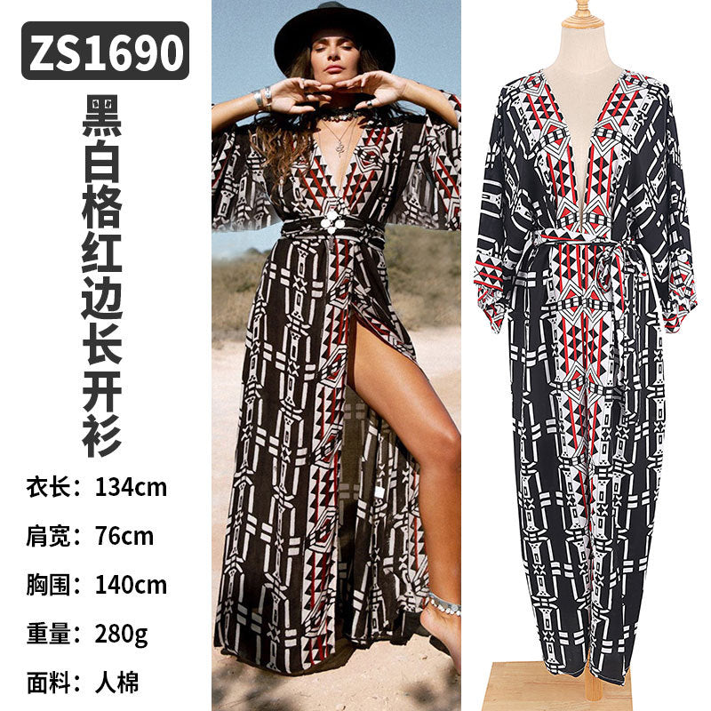 Rayon Beach Cardigan Cover-Up — Bikini Blouse & Sun Protection Skirt