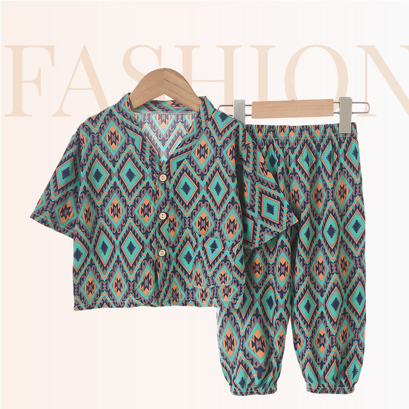 Children's Cotton Silk Summer Pajamas Set — Boys & Girls Two-Piece Home Clothes