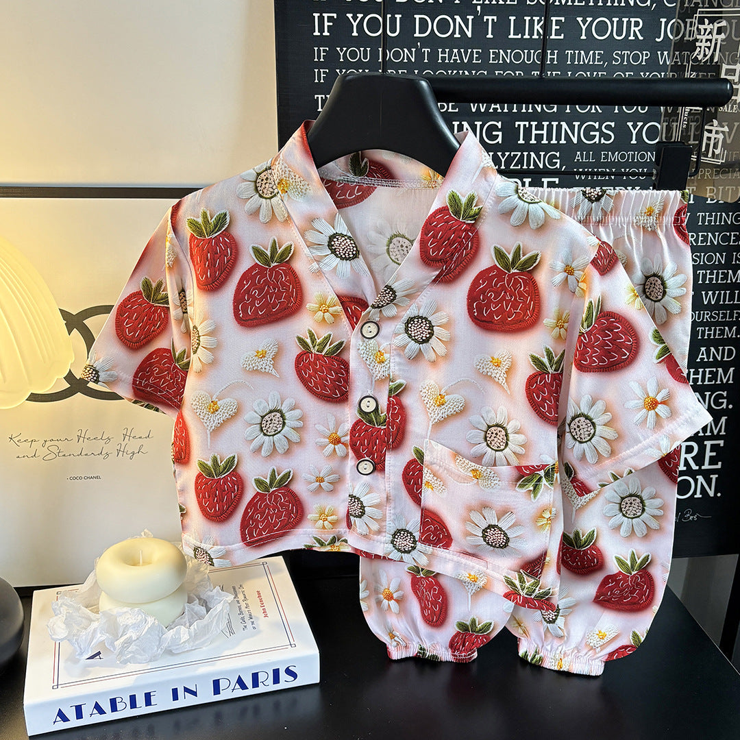 Children's Cotton Silk Summer Pajamas Set — Boys & Girls Two-Piece Home Clothes