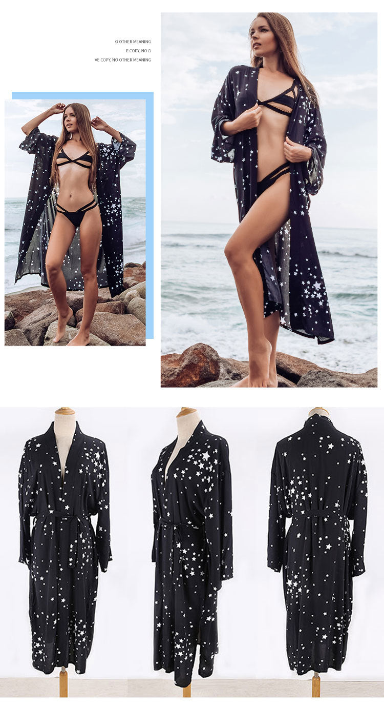 Rayon Beach Cardigan Cover-Up — Bikini Blouse & Sun Protection Skirt