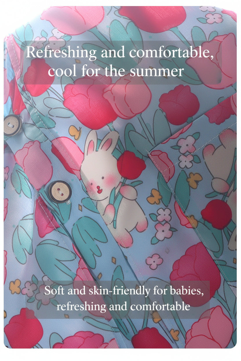 Children's Cotton Silk Summer Pajamas Set — Boys & Girls Two-Piece Home Clothes