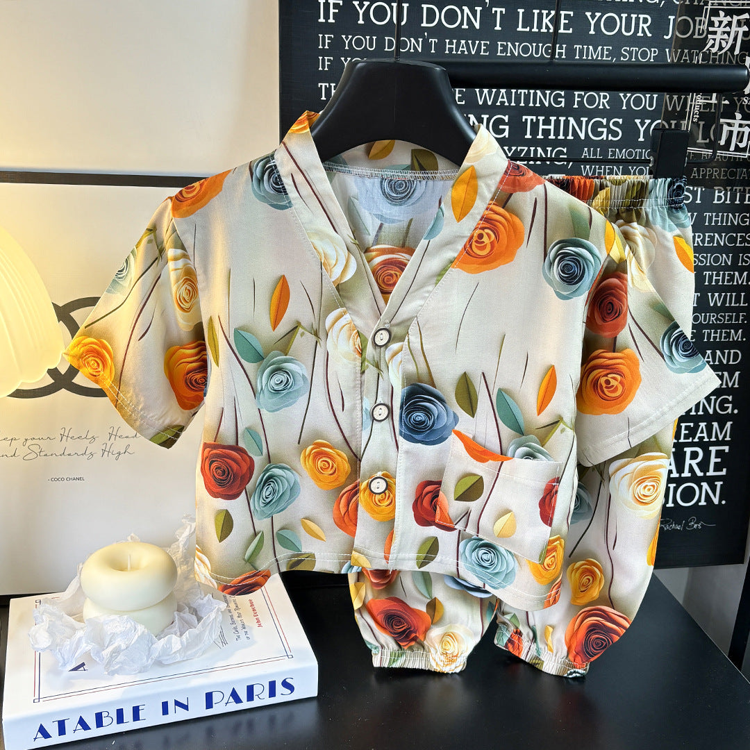 Children's Cotton Silk Summer Pajamas Set — Boys & Girls Two-Piece Home Clothes