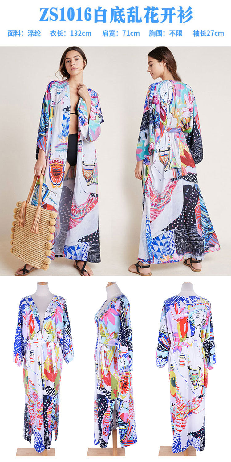 Rayon Beach Cardigan Cover-Up — Bikini Blouse & Sun Protection Skirt