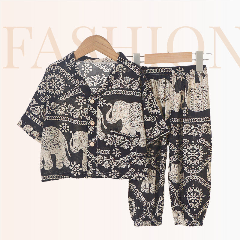Children's Cotton Silk Summer Pajamas Set — Boys & Girls Two-Piece Home Clothes