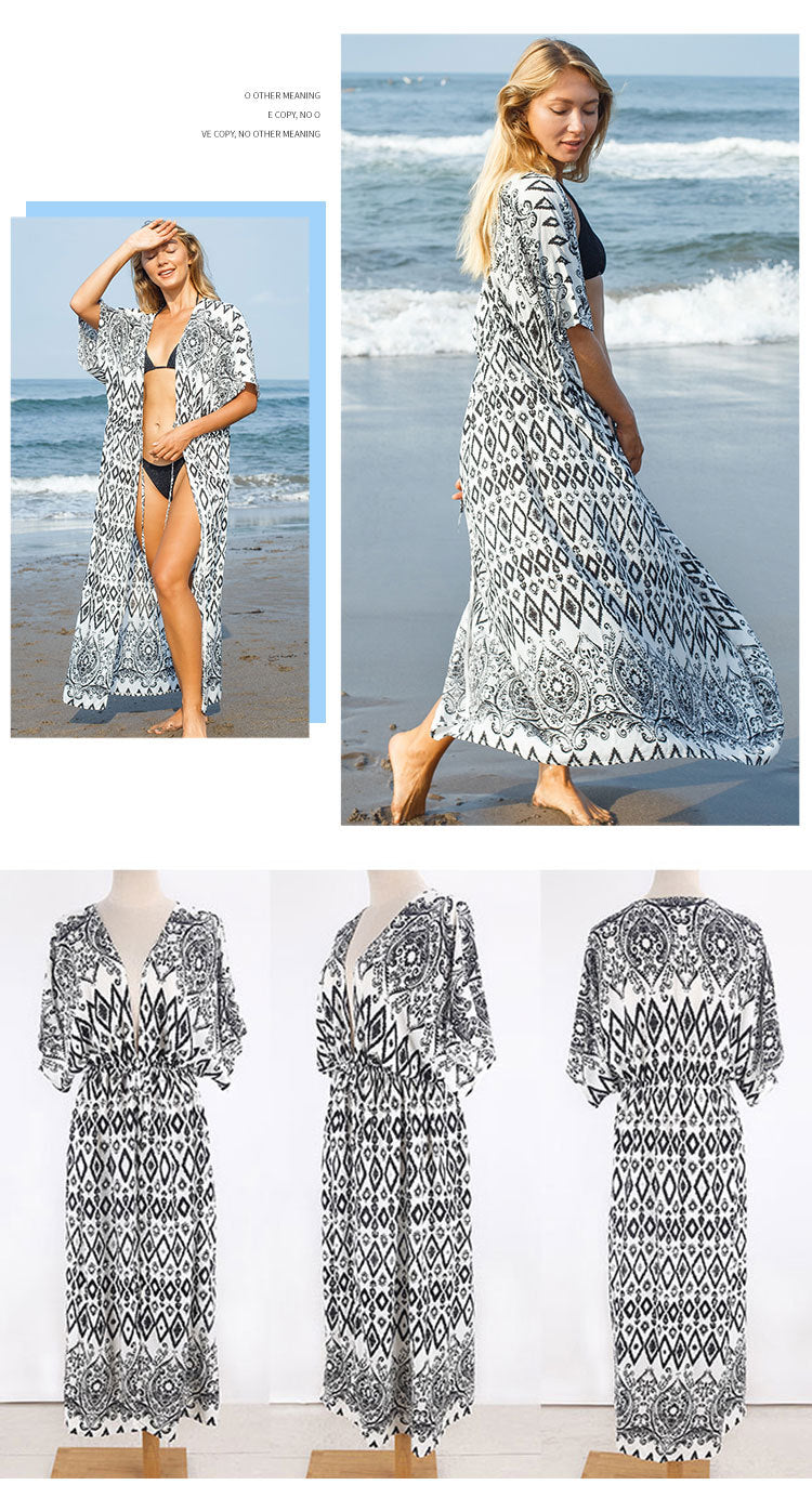 Rayon Beach Cardigan Cover-Up — Bikini Blouse & Sun Protection Skirt