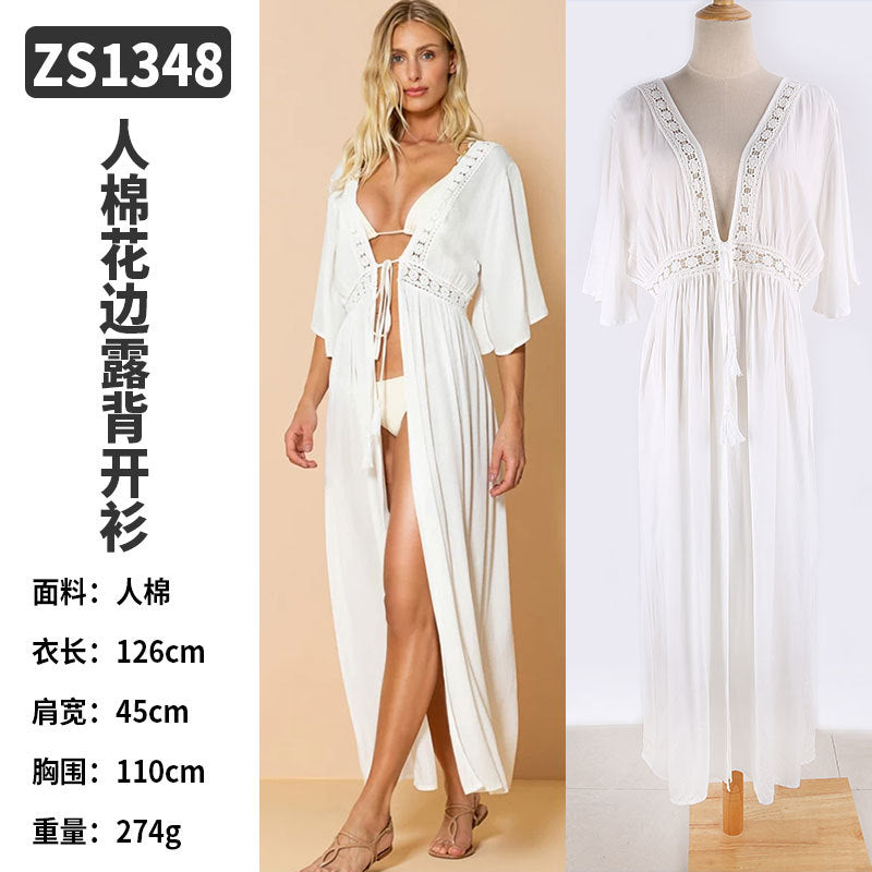 Rayon Beach Cardigan Cover-Up — Bikini Blouse & Sun Protection Skirt