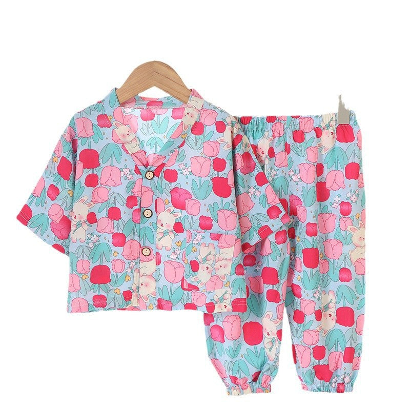 Children's Cotton Silk Summer Pajamas Set — Boys & Girls Two-Piece Home Clothes