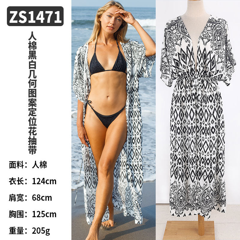 Rayon Beach Cardigan Cover-Up — Bikini Blouse & Sun Protection Skirt