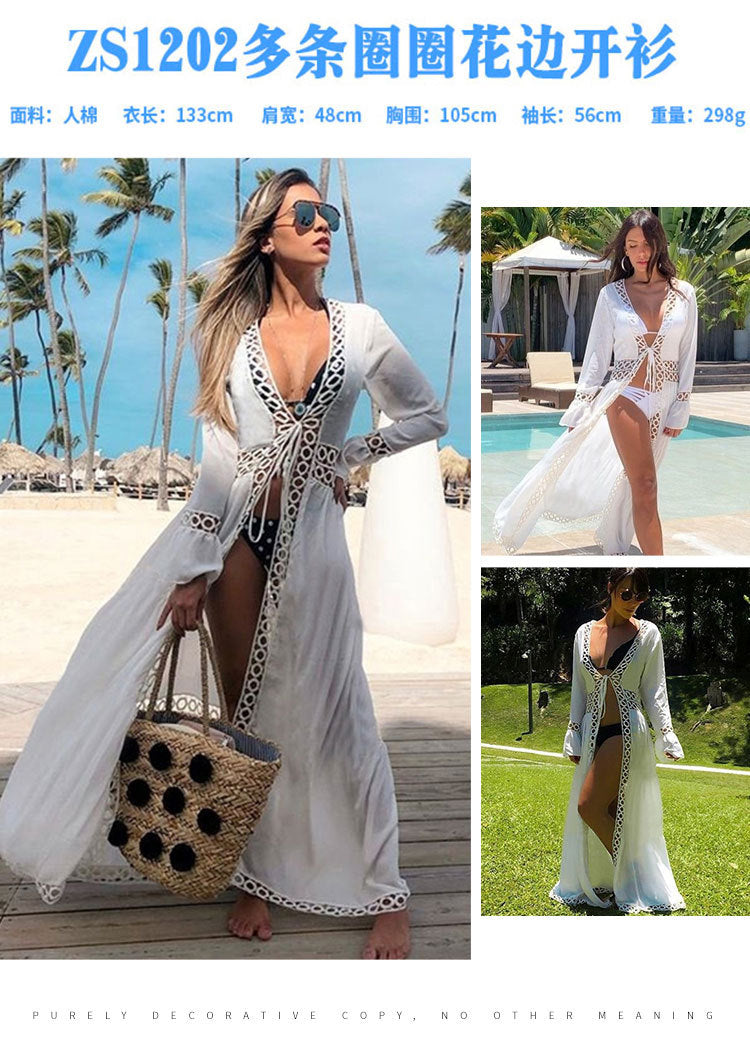 Rayon Beach Cardigan Cover-Up — Bikini Blouse & Sun Protection Skirt