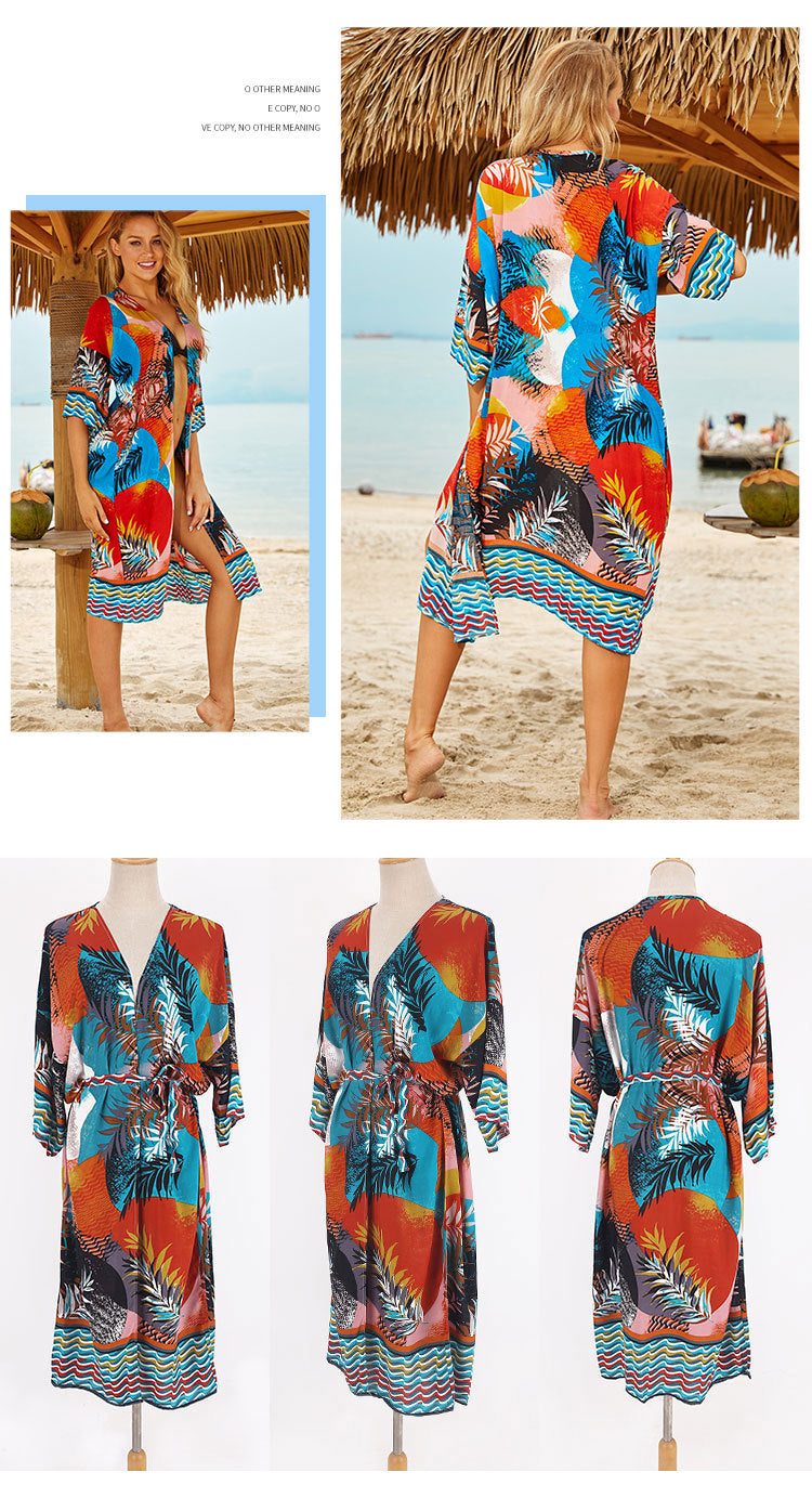 Rayon Beach Cardigan Cover-Up — Bikini Blouse & Sun Protection Skirt