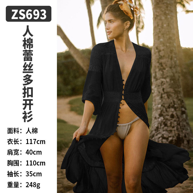 Rayon Beach Cardigan Cover-Up — Bikini Blouse & Sun Protection Skirt
