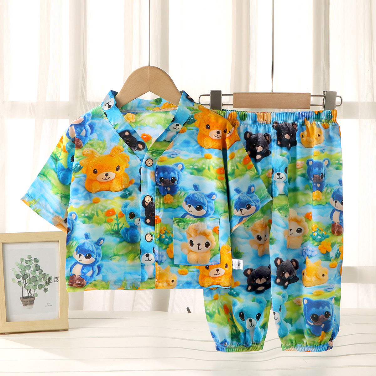 Children's Cotton Silk Summer Pajamas Set — Boys & Girls Two-Piece Home Clothes