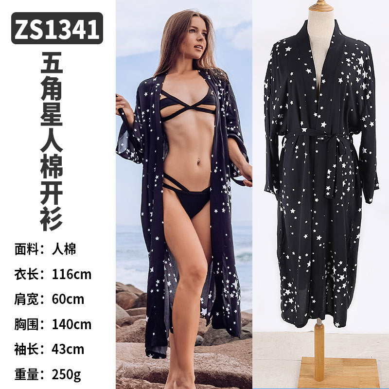 Rayon Beach Cardigan Cover-Up — Bikini Blouse & Sun Protection Skirt