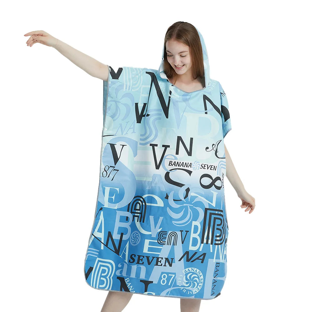 Microfiber Beach Poncho Towel – Quick-Dry Surf Changing Robe for Adults