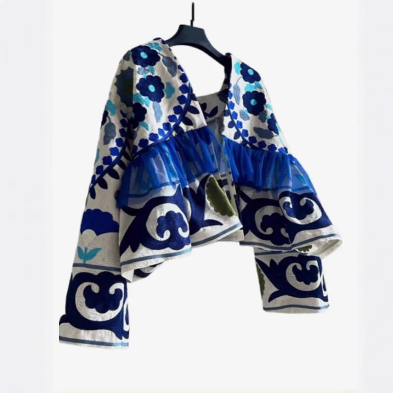 Women's Floral Embroidered Cardigan — Loose Fit Long Sleeve Top