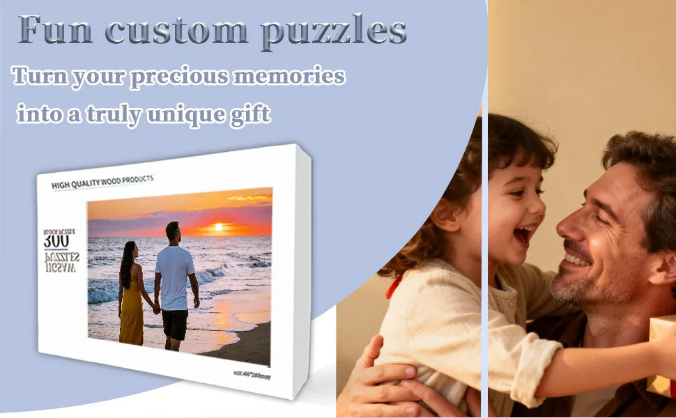 Personalized Wooden Jigsaw Puzzle — Custom Photo Puzzle for Adults, Kids, Couples & Families